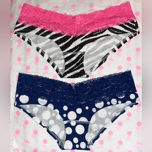 2 new vintage Victoria’s Secret PINK lace hipster panties bundle polka dot